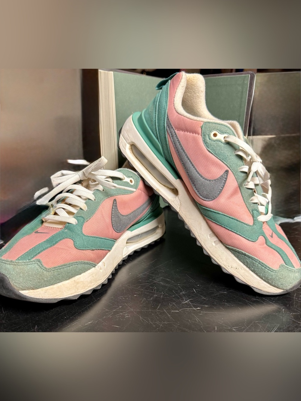 Nike Air Max Dawn Women’s Pink & Mint Air-Cushion Sneakers with Gray Swoosh ✔️